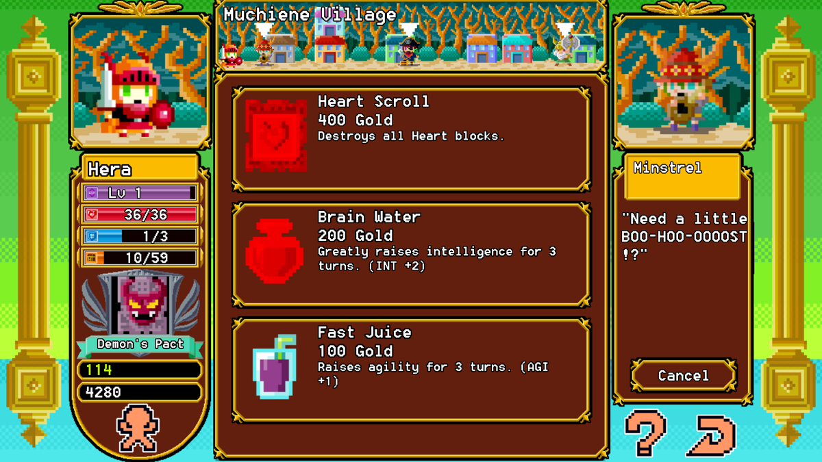 Block Legend DX (Windows) screenshot: We've found an NPC, who offers us goods to buy with our hard earned gold
