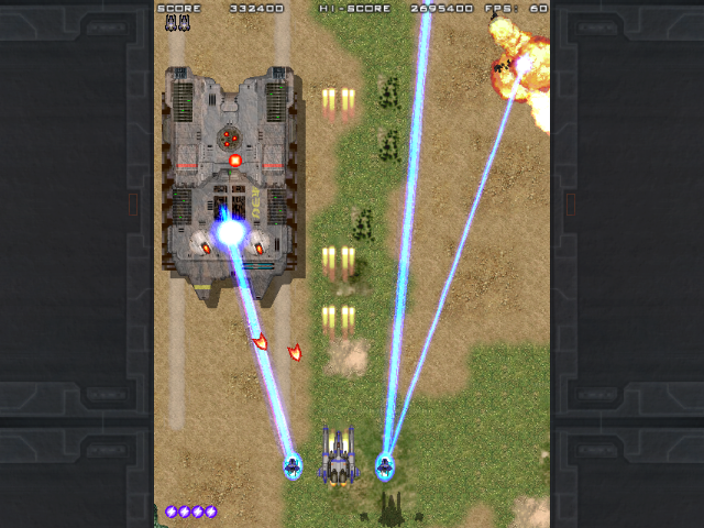 Wolflame (Windows) screenshot: Battling the first stage's tank boss
