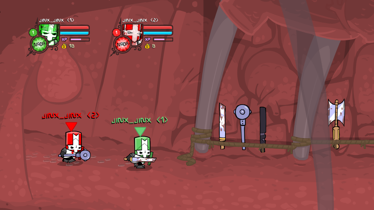 Castle Crashers (Windows) screenshot: All weapons that you find in the game are stored inside the Weapon Frog.