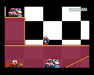 James Pond 2: Codename: RoboCod (Amiga) screenshot: Watch out for the evil cars!