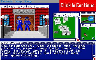 Déjà Vu II: Lost in Las Vegas (Amiga) screenshot: Caught by the police! Apparently, I didn't learn anything from the first game!
