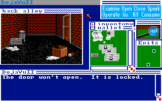 Déjà Vu II: Lost in Las Vegas (Amiga) screenshot: Back alley - the door inside is locked!