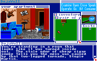 Déjà Vu II: Lost in Las Vegas (Amiga) screenshot: Your home sweet home - at least it was until it was trashed!