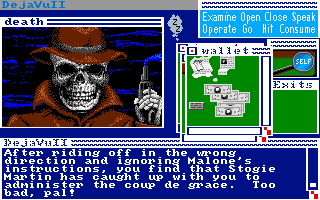 Déjà Vu II: Lost in Las Vegas (Amiga) screenshot: You are dead! GAME OVER!
