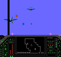 Airwolf (NES) screenshot: Firing a missile at an enemy