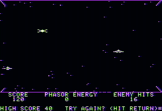 Phasor Zap (Apple II) screenshot: End of game