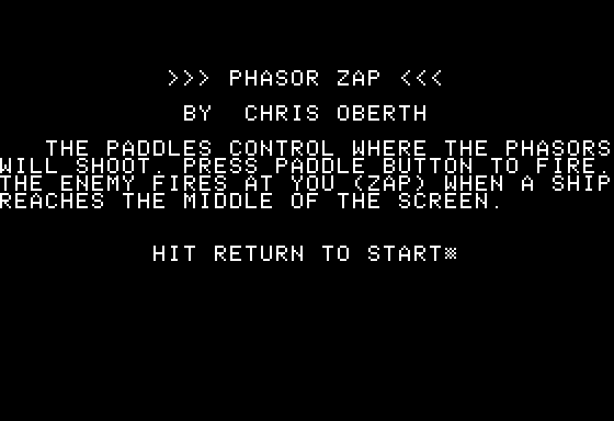 Phasor Zap (Apple II) screenshot: Instructions