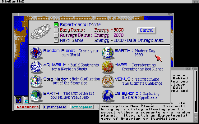 Simearth Graphics Screenshot of SimEarth: The Living Planet (Amiga, 1990) - MobyGames