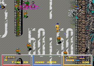 Bullet (Arcade) screenshot: Chris fighting in the city ruins