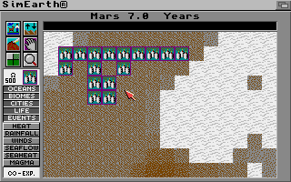 SimEarth: The Living Planet (Amiga) screenshot: Setting up generators to try to teraform Mars! (Lo-res Version)
