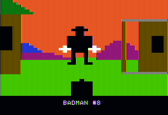 Gunfight (Apple II) screenshot: Enemy shoots