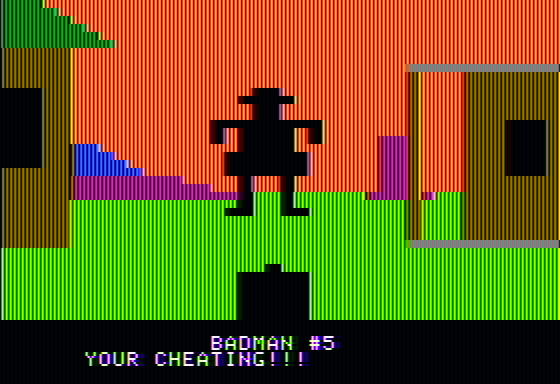 Gunfight (Apple II) screenshot: Shooting too early