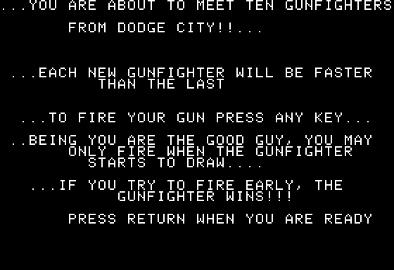 Gunfight (Apple II) screenshot: Instructions