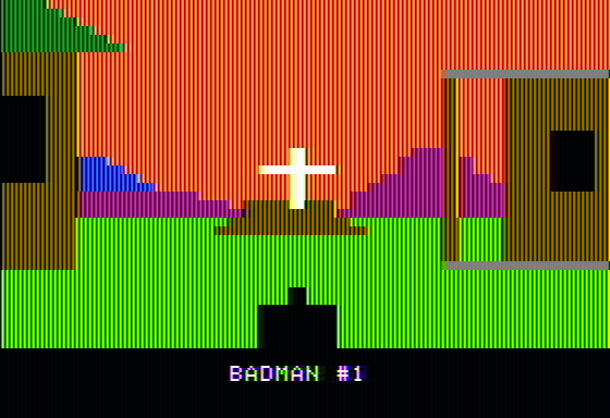 Gunfight (Apple II) screenshot: First fight completed