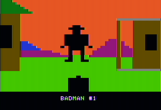 Gunfight (Apple II) screenshot: Gunman draws