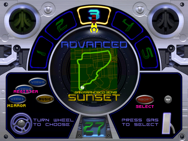 San Francisco Rush 2049 (Arcade) screenshot: Track selection