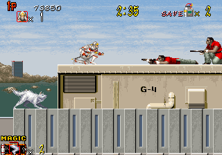 Shadow Dancer (Arcade) screenshot: On the roof