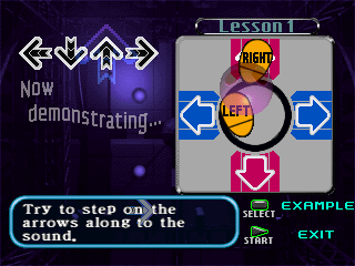 Dance Dance Revolution: Disney Mix (PlayStation) screenshot: Lesson mode: This mode teaches you how to dance.