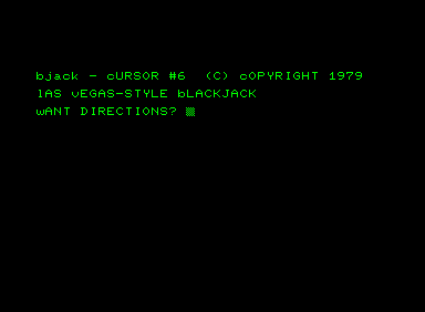 Bjack (Commodore PET/CBM) screenshot: Introduction Screen