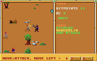 Gateway to the Savage Frontier (Amiga) screenshot: Joan attacks a hobgoblin.