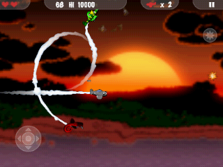 MiniSquadron (Android) screenshot: A dogfight in the sunset - how romantic