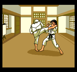 Ranma 1/2: Datō, Ganso Musabetsu Kakutō-Ryū! (TurboGrafx CD) screenshot: The game features martial artists in a dojo...