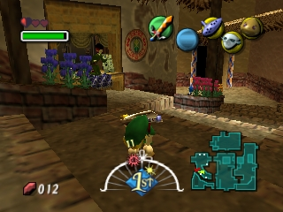 The Legend of Zelda: Majora's Mask (Nintendo 64) screenshot: Exploring the cozy, picturesque streets of Clock Town