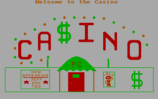 Casino Games (DOS) screenshot: Title screen (in CGA mode with a palette intended for composite monitors)