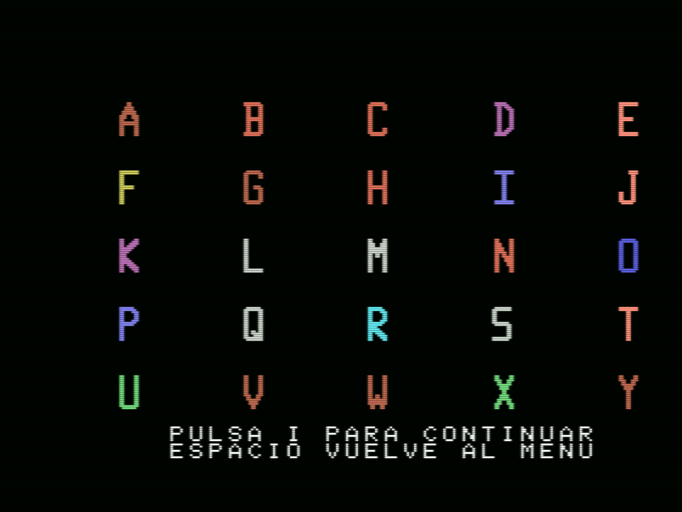 KinderComp (MSX) screenshot: Abecedario (Alphabet)