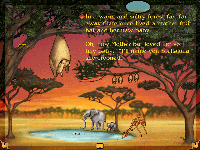 Stellaluna (Windows) screenshot: Clicking on an object (in this case, a giraffe) causes it to come to life on the page.