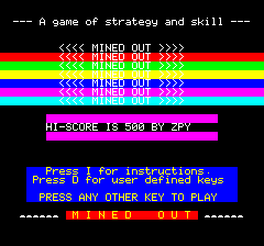 Mined-Out (Oric) screenshot: Title screen