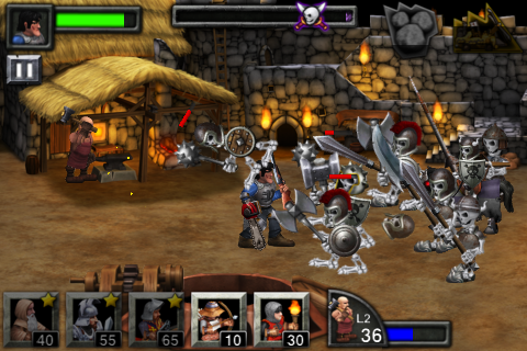 Army of Darkness: Defense (iPhone) screenshot: Hurling Deadite invaders into The Pit.