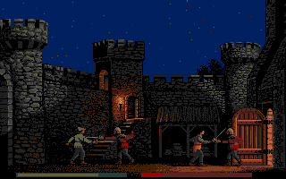 Defender of the Crown (Atari ST) screenshot: The fair lady Rosalind has been kidnapped; you and Robin Hood set off to free her.