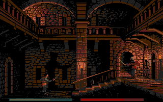 Defender of the Crown (Atari ST) screenshot: All right, come down here and fight like a man!