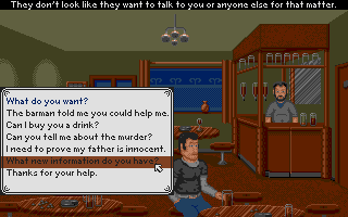 Crime City (DOS) screenshot: 3) Dave the Informer is a rich source of information. In addition, Steven visits and interrogates people.