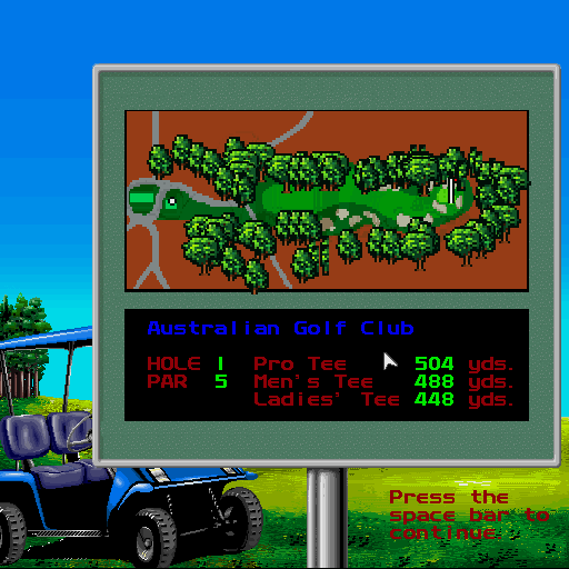 Jack Nicklaus presents The International Course Disk (Sharp X68000) screenshot: Overhead view of the first hole at Australian Golf Club