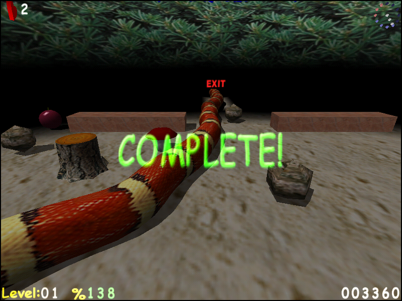 AxySnake (Windows) screenshot: Level complete, we're leaving now