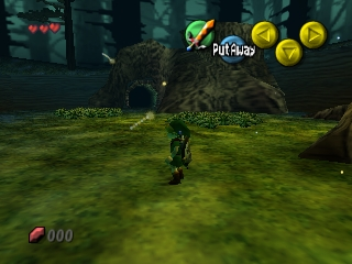 The Legend of Zelda: Majora's Mask (Nintendo 64) screenshot: You start the game deep in the forest - following some dramatic events, everything has been taken away from you