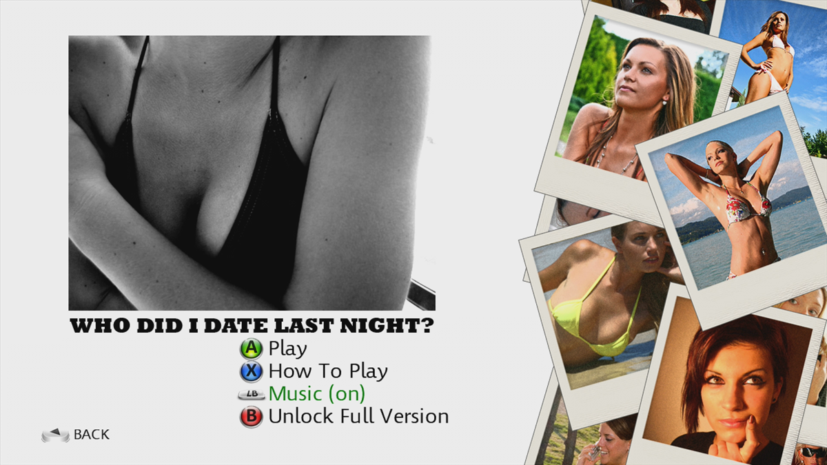 Who Did I Date Last Night? (Xbox 360) screenshot: Main menu (Trial version)
