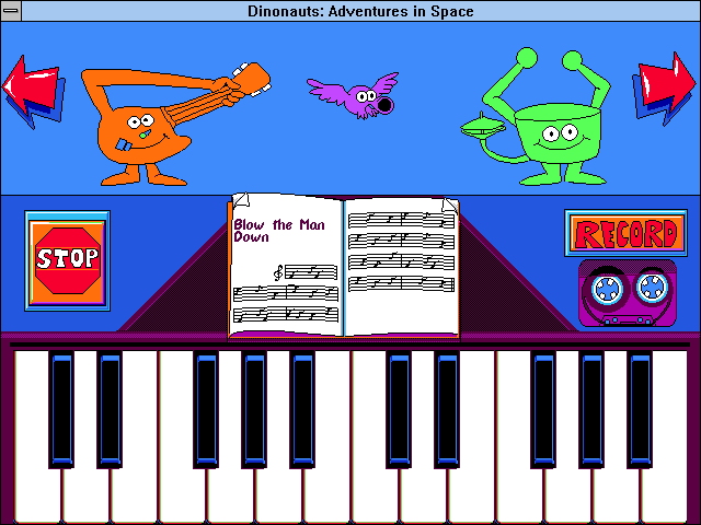 Dinonauts: Animated Adventures in Space (Windows 16-bit) screenshot: Playing some music