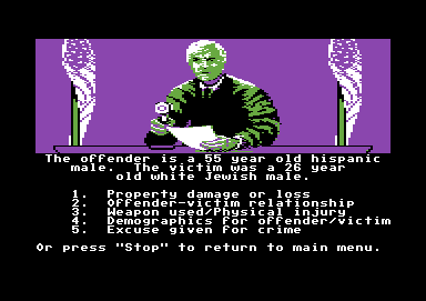 Crime and Punishment (Commodore 64) screenshot: No detail has been missed out