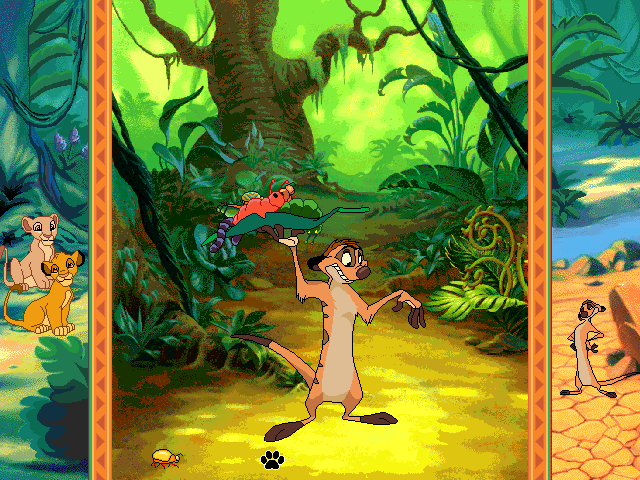 Disney's Animated Storybook: The Lion King (Windows 16-bit) screenshot: Clicking on the bugs to enhance Timon's diet