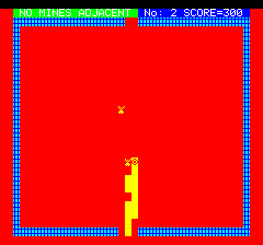Mined-Out (Oric) screenshot: The second screen has two damsels to be saved for bonus points