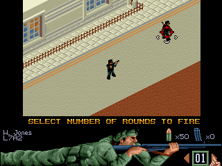 Sabre Team (Amiga) screenshot: Beware when shooting. You may harm your own soldiers. (ECS version)