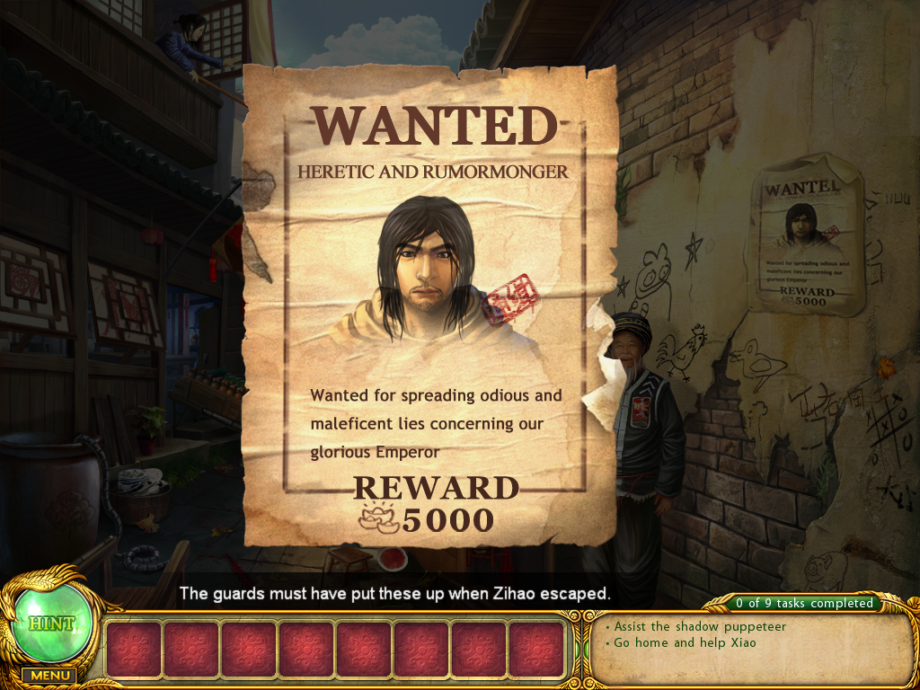 Shaolin Mystery: Tale of the Jade Dragon Staff (Windows) screenshot: Wanted poster