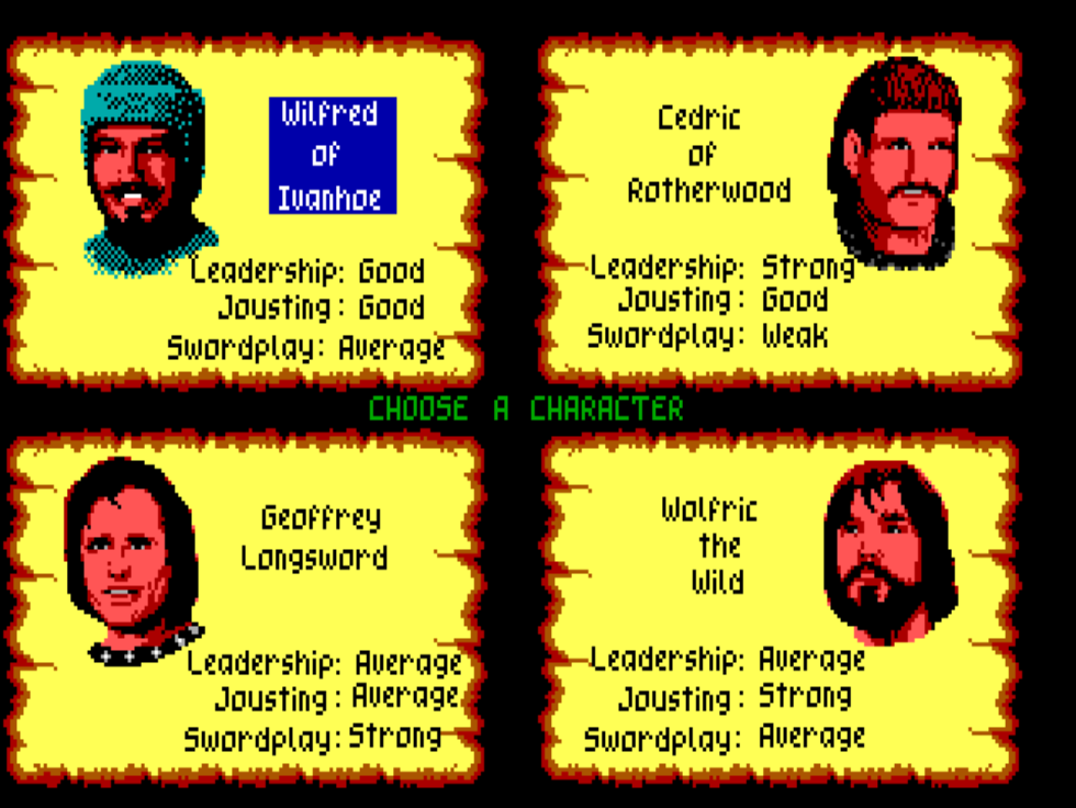 Defender of the Crown (Windows) screenshot: Choose your character. (EGA)