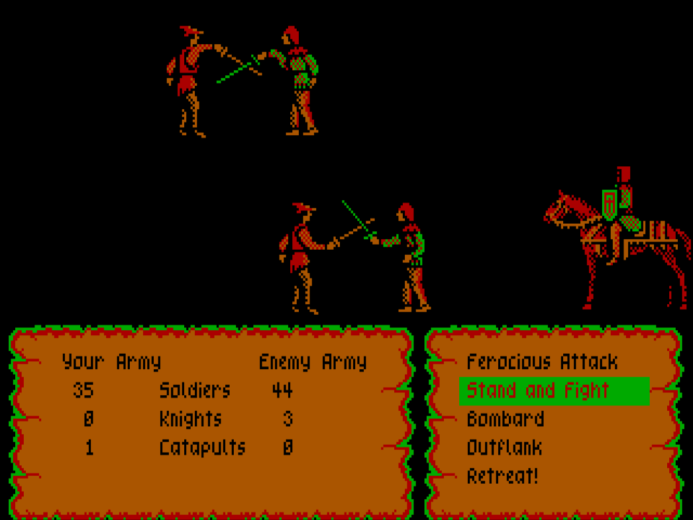 Defender of the Crown (Windows) screenshot: Field battle. (CGA)