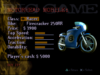 Road Rash 3-D (PlayStation) screenshot: Bike shop