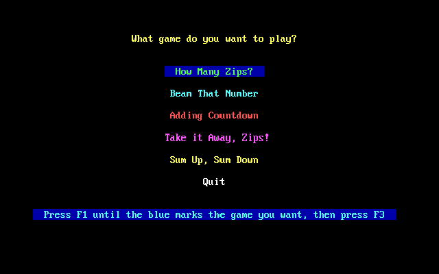Astro-Grover (DOS) screenshot: Choose a game