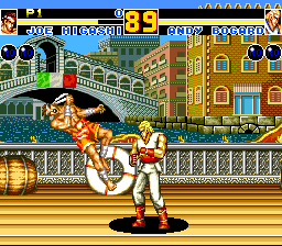 Fatal Fury 2 (TurboGrafx CD) screenshot: Ahh, finally Italy... A wonderful place to... err... beat each other?..